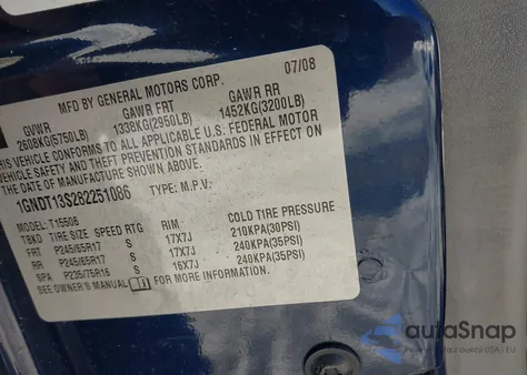 2008 Chevrolet Trailblazer Fleet from USA, damaged, VIN 1GNDT13S282251086